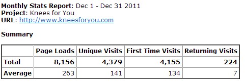 Dec 2011 Unique and returning visitors to Hips for You Website